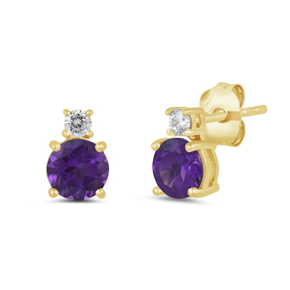 6.0mm Amethyst and 1/6 CT. T.w. Lab-Grown Diamond Stacked Stud Earrings in 14K Gold