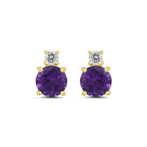 6.0mm Amethyst and 1/6 CT. T.w. Lab-Grown Diamond Stacked Stud Earrings in 14K Gold