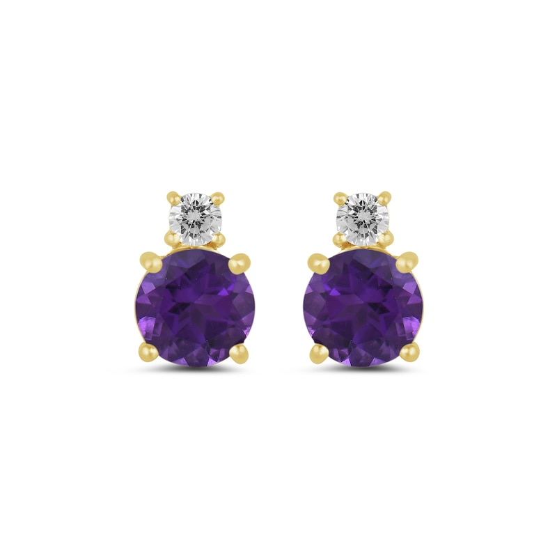 Main Image 2 of 6.0mm Amethyst and 1/6 CT. T.W. Lab-Grown Diamond Stacked Stud Earrings in 14K Gold