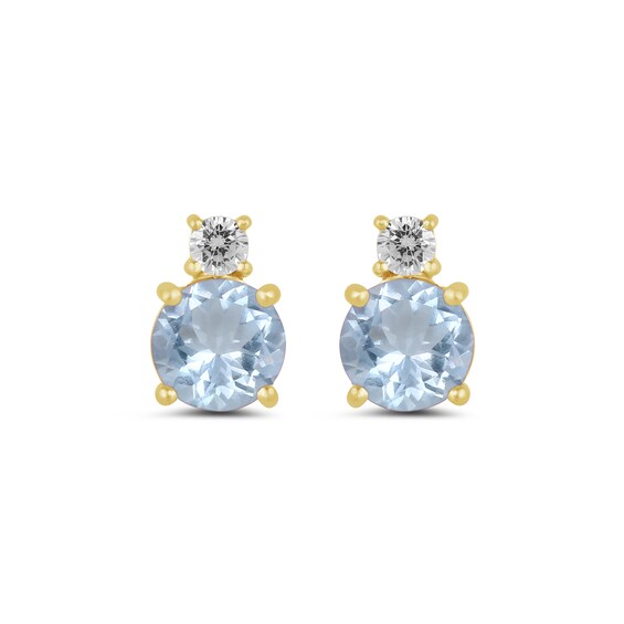 6.0mm Aquamarine and 1/6 CT. T.w. Lab-Grown Diamond Stacked Stud Earrings in 14K Gold