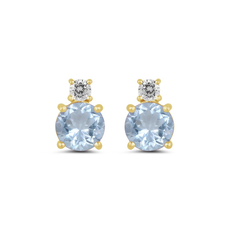 Main Image 2 of 6.0mm Aquamarine and 1/6 CT. T.W. Lab-Grown Diamond Stacked Stud Earrings in 14K Gold