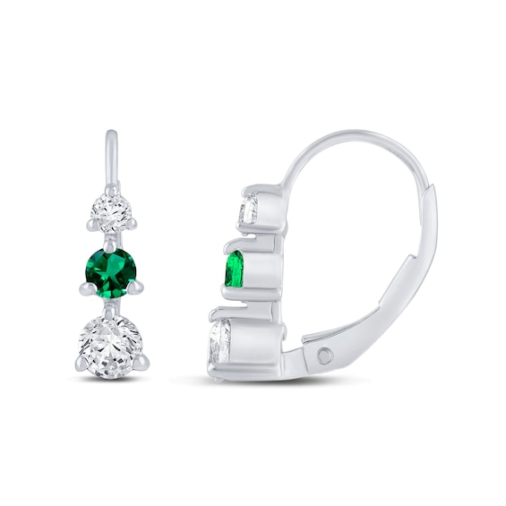 Lab-Created Emerald and 1/2 CT. T.w. Certified Lab-Grown Diamond Three Stone Drop Earrings in 10K White Gold (F/Si2)