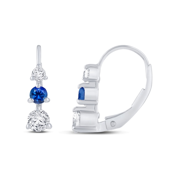 Blue Lab-Created Sapphire and 1/2 CT. T.w. Certified Lab-Grown Diamond Three Stone Drop Earrings in 10K White Gold