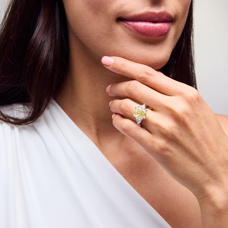 Main Image 2 of 5-1/3 CT. T.W. Radiant Certified Yellow and White Lab-Grown Diamond Three Stone Engagement Ring in 14K Two-Tone Gold