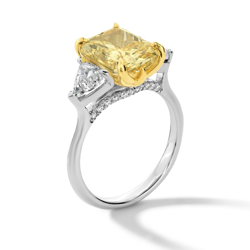 Main Image 3 of 5-1/3 CT. T.W. Radiant Certified Yellow and White Lab-Grown Diamond Three Stone Engagement Ring in 14K Two-Tone Gold