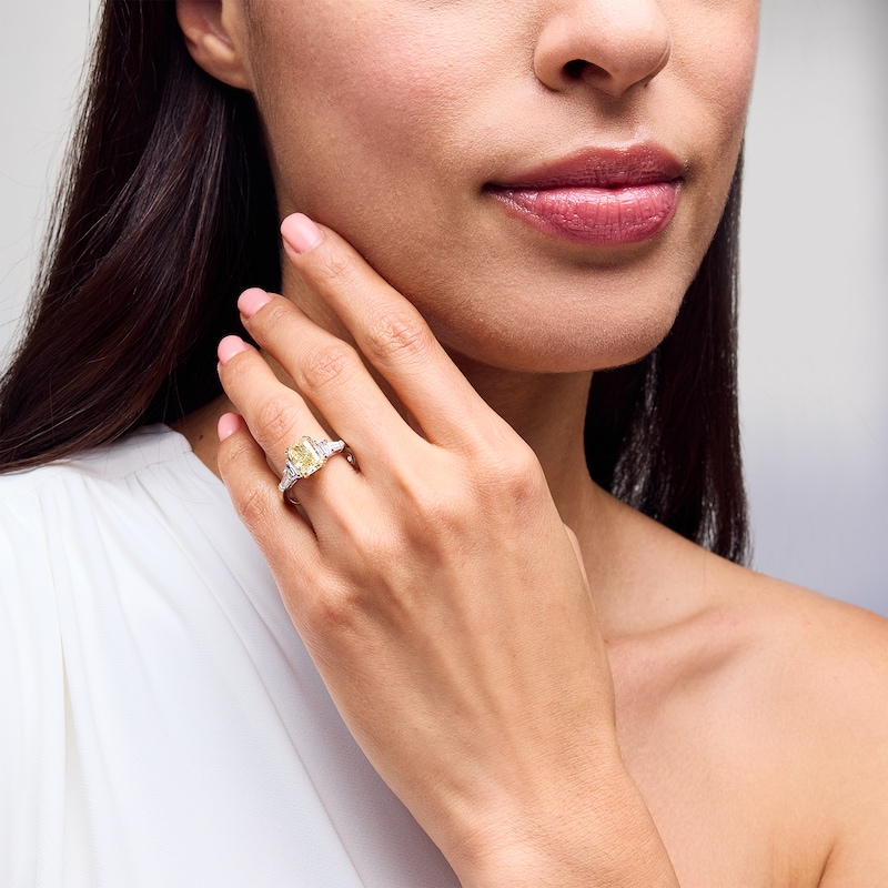 Main Image 2 of 2-7/8 CT. T.W. Radiant-Cut Certified Yellow and White Lab-Grown Diamond Collar Engagement Ring in 14K Two-Tone Gold