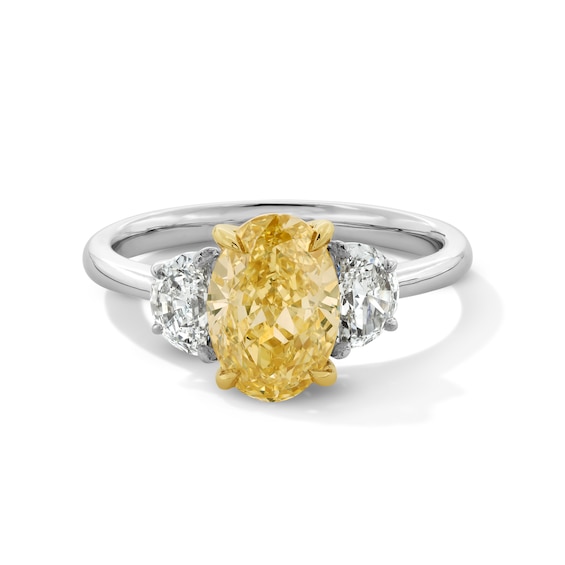 2-1/2 CT. T.w. Oval Certified Yellow and White Lab-Grown Diamond Three Stone Engagement Ring in 14K Two-Tone Gold