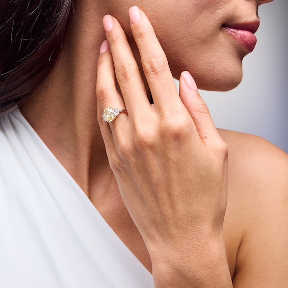 2-1/2 CT. T.w. Oval Certified Yellow and White Lab-Grown Diamond Three Stone Engagement Ring in 14K Two-Tone Gold