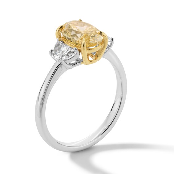 2-1/2 CT. T.w. Oval Certified Yellow and White Lab-Grown Diamond Three Stone Engagement Ring in 14K Two-Tone Gold