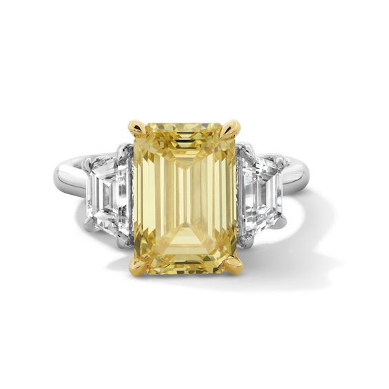 6-1/5 CT. T.w. Emerald Certified Yellow and White Lab-Grown Diamond Three Stone Engagement Ring in 14K Two-Tone Gold