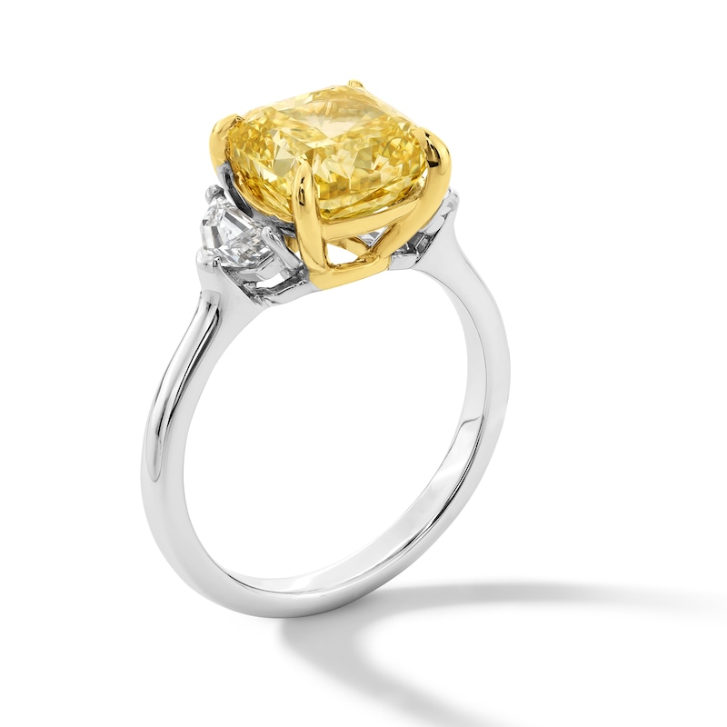 Main Image 3 of 4-1/2 CT. T.W. Cushion Certified Yellow and White Lab-Grown Diamond Three Stone Engagement Ring in 14K Two-Tone Gold
