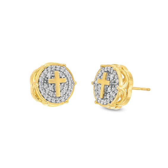 3/8 CT. T.w. Diamond Cross Stud Earrings in 10K Gold