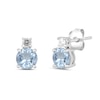 Thumbnail Image 1 of 6.0mm Aquamarine and 1/6 CT. T.W. Lab-Grown Diamond Stacked Stud Earrings in 14K White Gold