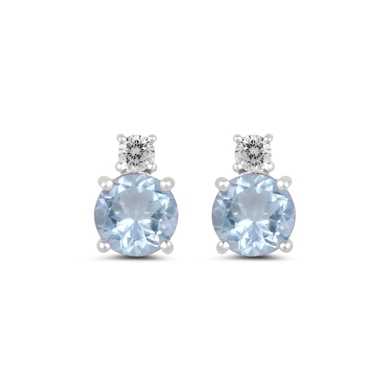 6.0mm Aquamarine and 1/6 CT. T.w. Lab-Grown Diamond Stacked Stud Earrings in 14K White Gold