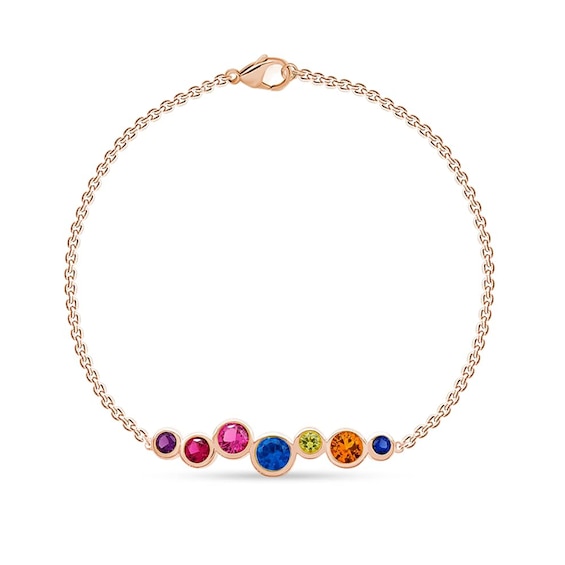 Bezel-Set Birthstone Staggered Pattern Bracelet (3-7 Stones) - 7.25"