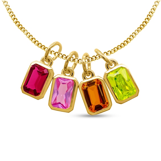 Emerald-Cut Bezel-Set Birthstone Charm Pendant (1-7 Stones)