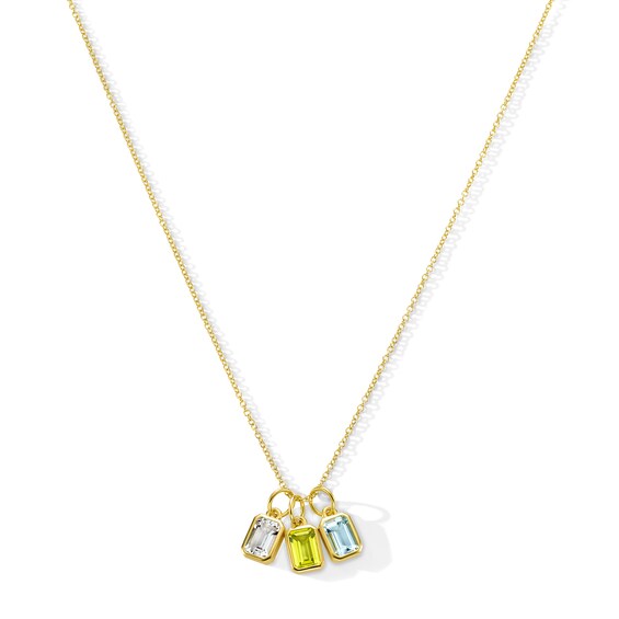 Emerald-Cut Bezel-Set Birthstone Charm Pendant (1-7 Stones)