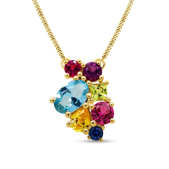 Multi-Shaped Birthstone Family Cluster Necklace (3-7 Stones)
