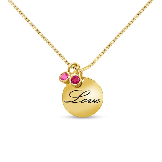 Bezel-Set Birthstone Charm with Engravable "Love" Disc Pendant (1-7 Stones and 1 Line)