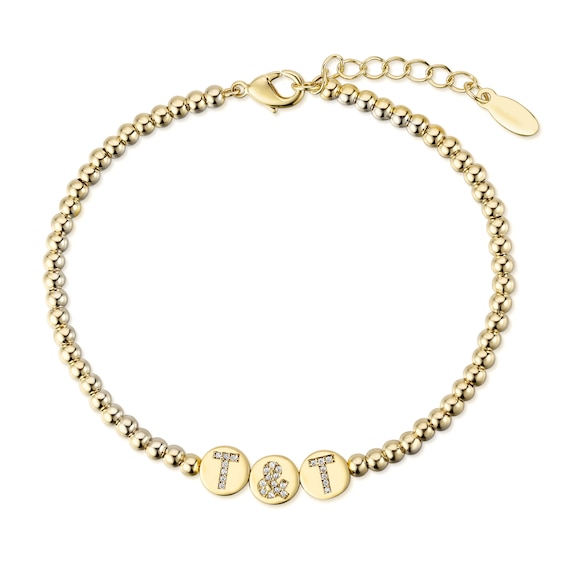 1/15 CT. T.w. Diamond Initial Station Charm Bead Strand Bracelet in Sterling Silver (3 Letters) - 8.0"