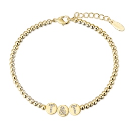 White Topaz Initial Station Charm Bead Strand Bracelet in Sterling Silver (3 Letters) - 8.0"