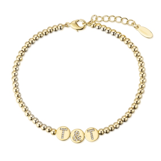 White Topaz Initial Station Charm Bead Strand Bracelet in Sterling Silver (3 Letters) - 8.0"