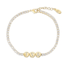 White Topaz Initial Station Charm Tennis Bracelet in Sterling Silver (3 Letters) - 8.0"