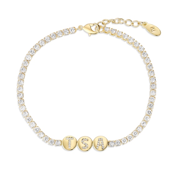 White Topaz Initial Station Charm Tennis Bracelet in Sterling Silver (3 Letters) - 8.0"