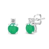 Thumbnail Image 1 of 6.0mm Emerald and 1/6 CT. T.W. Lab-Grown Diamond Stacked Stud Earrings in 14K White Gold