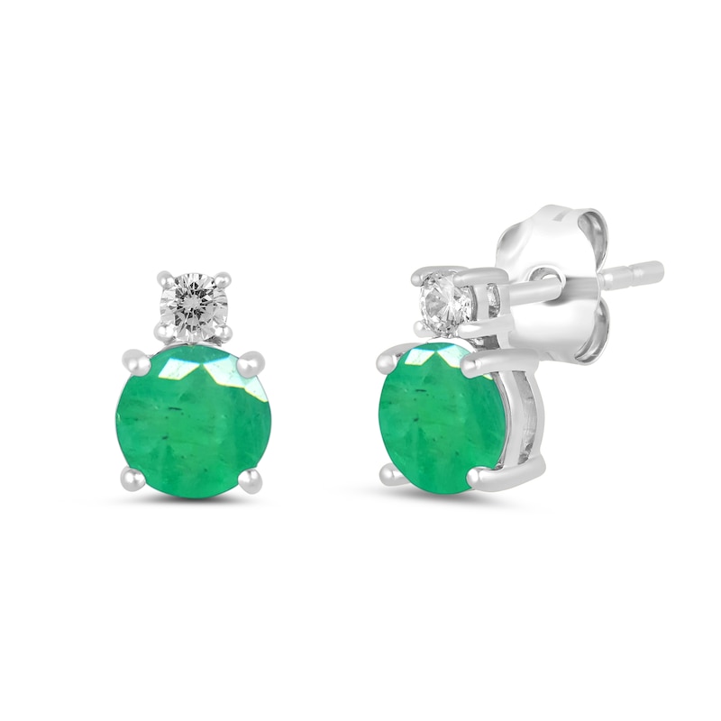 Main Image 1 of 6.0mm Emerald and 1/6 CT. T.W. Lab-Grown Diamond Stacked Stud Earrings in 14K White Gold