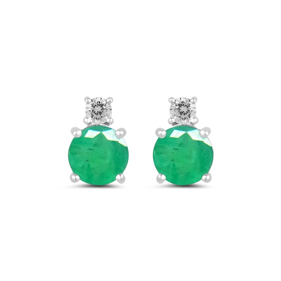 6.0mm Emerald and 1/6 CT. T.w. Lab-Grown Diamond Stacked Stud Earrings in 14K White Gold