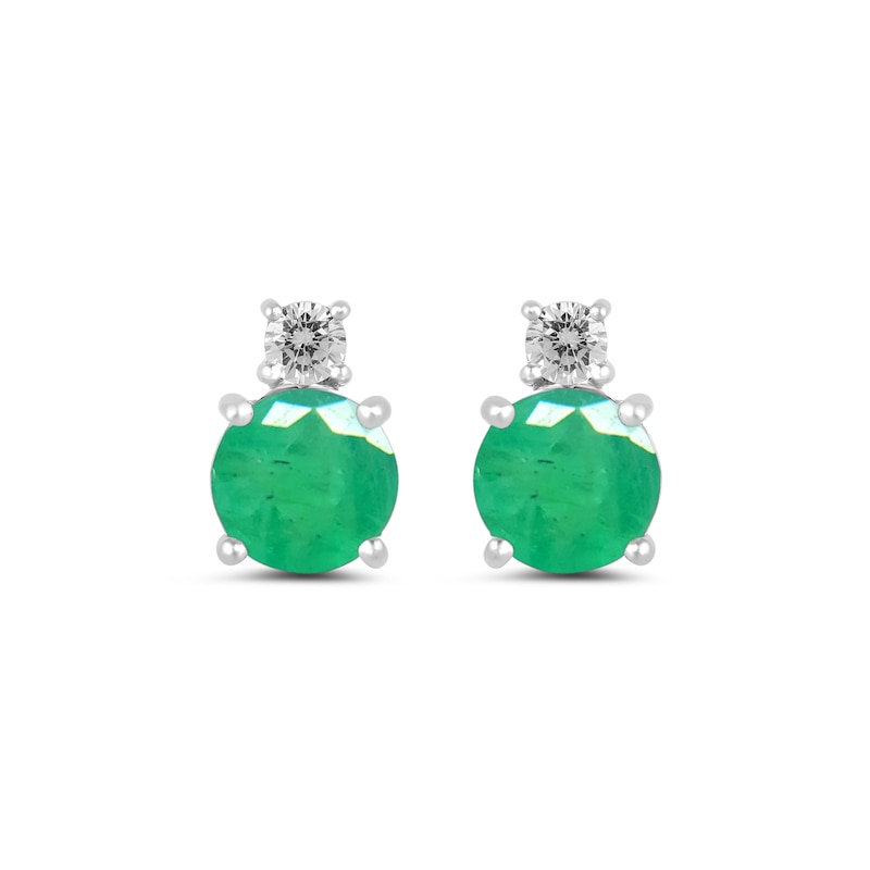 Main Image 2 of 6.0mm Emerald and 1/6 CT. T.W. Lab-Grown Diamond Stacked Stud Earrings in 14K White Gold