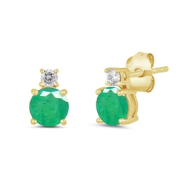 6.0mm Emerald and 1/6 CT. T.W. Lab-Grown Diamond Stacked Stud Earrings in 14K Gold