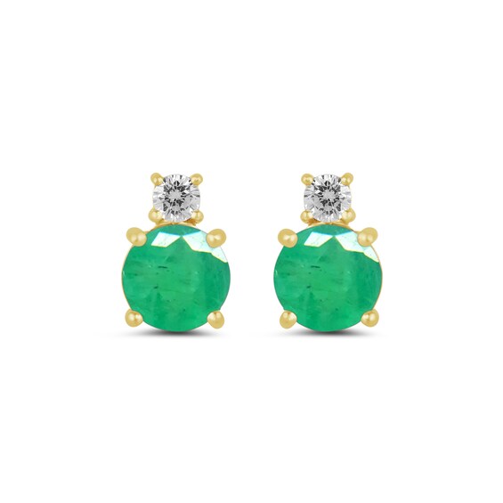 6.0mm Emerald and 1/6 CT. T.w. Lab-Grown Diamond Stacked Stud Earrings in 14K Gold