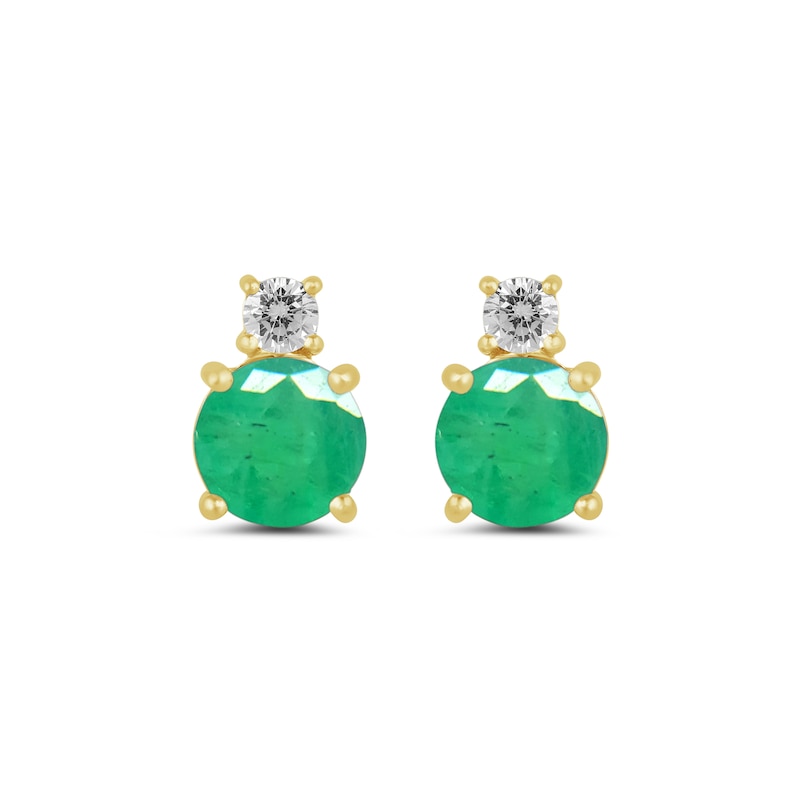 Main Image 2 of 6.0mm Emerald and 1/6 CT. T.W. Lab-Grown Diamond Stacked Stud Earrings in 14K Gold