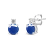 Thumbnail Image 1 of 6.0mm Blue Sapphire and 1/6 CT. T.W. Lab-Grown Diamond Stacked Stud Earrings in 14K White Gold