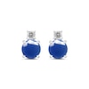 Thumbnail Image 2 of 6.0mm Blue Sapphire and 1/6 CT. T.W. Lab-Grown Diamond Stacked Stud Earrings in 14K White Gold