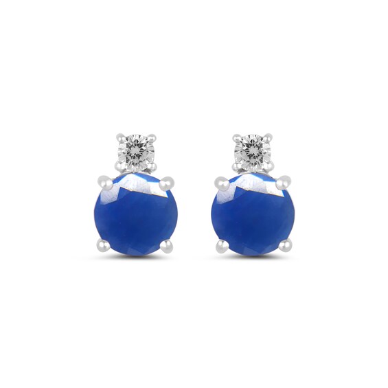 6.0mm Blue Sapphire and 1/6 CT. T.w. Lab-Grown Diamond Stacked Stud Earrings in 14K White Gold
