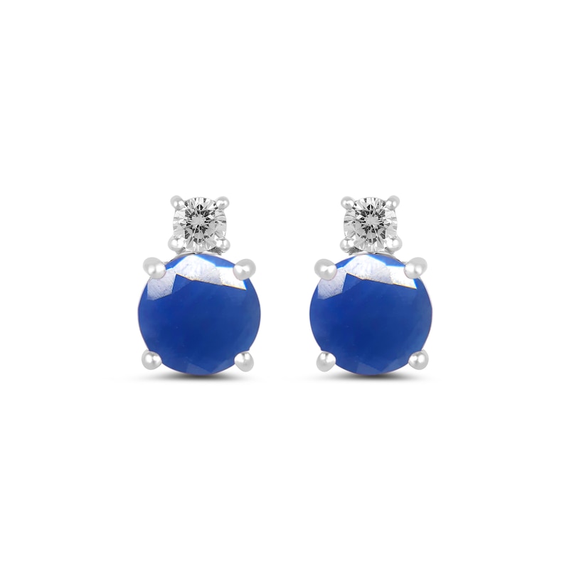 Main Image 2 of 6.0mm Blue Sapphire and 1/6 CT. T.W. Lab-Grown Diamond Stacked Stud Earrings in 14K White Gold