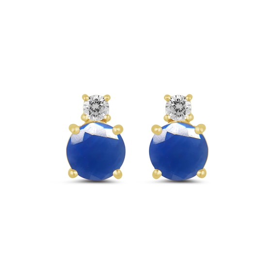 6.0mm Blue Sapphire and 1/6 CT. T.w. Lab-Grown Diamond Stacked Stud Earrings in 14K Gold