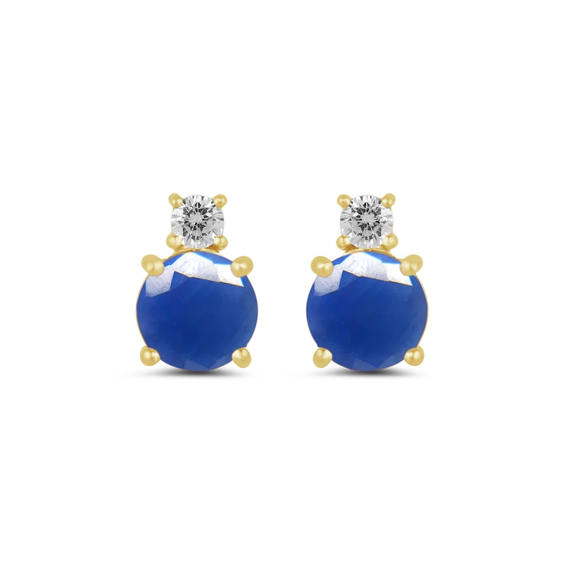 Main Image 2 of 6.0mm Blue Sapphire and 1/6 CT. T.W. Lab-Grown Diamond Stacked Stud Earrings in 14K Gold