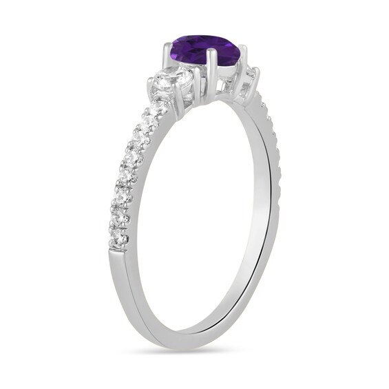 5.0mm Amethyst and 3/8 CT. T.w. Lab-Grown Diamond Three Stone Ring in 14K White Gold