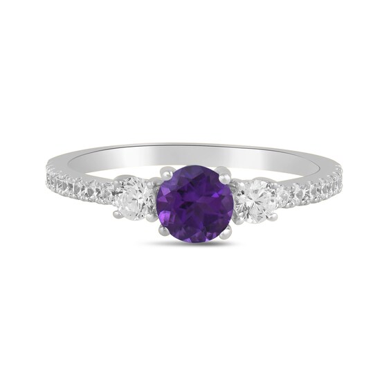 5.0mm Amethyst and 3/8 CT. T.w. Lab-Grown Diamond Three Stone Ring in 14K White Gold