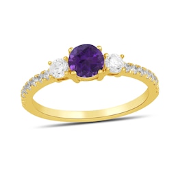 5.0mm Amethyst and 3/8 CT. T.W. Lab-Grown Diamond Three Stone Ring in 14K Gold