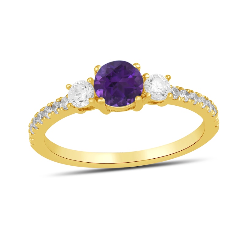 Main Image 1 of 5.0mm Amethyst and 3/8 CT. T.W. Lab-Grown Diamond Three Stone Ring in 14K Gold
