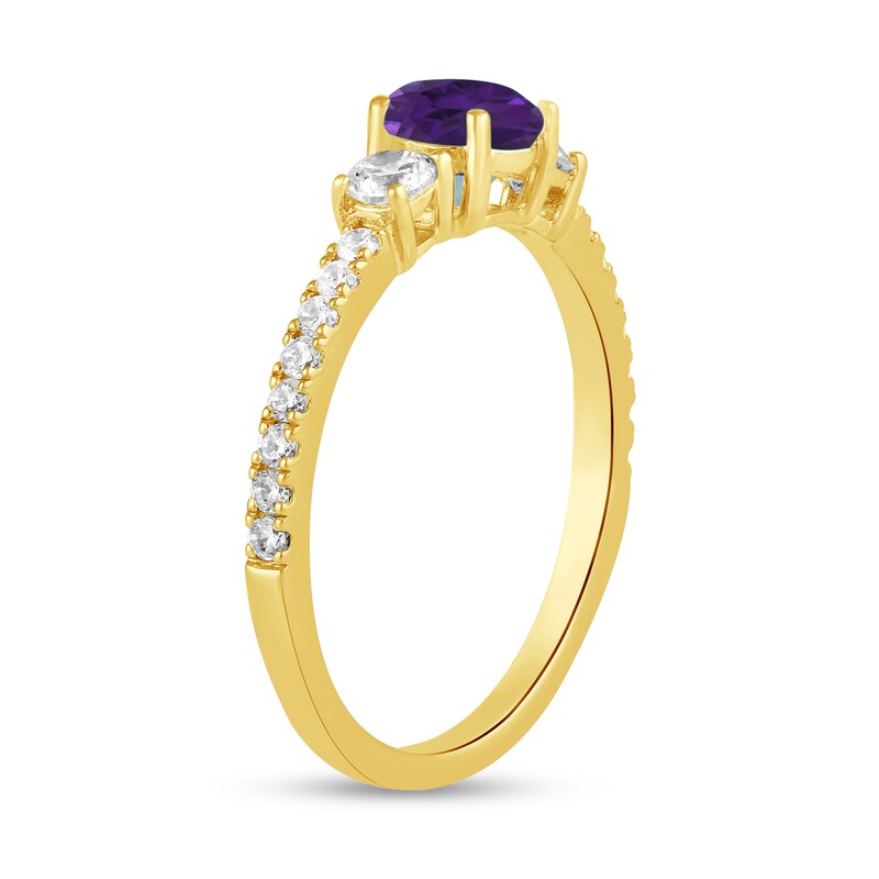 Main Image 2 of 5.0mm Amethyst and 3/8 CT. T.W. Lab-Grown Diamond Three Stone Ring in 14K Gold