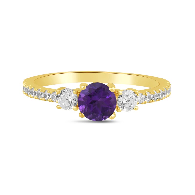 Main Image 3 of 5.0mm Amethyst and 3/8 CT. T.W. Lab-Grown Diamond Three Stone Ring in 14K Gold