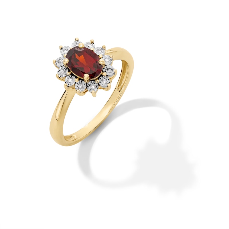 Main Image 3 of Oval Garnet and Diamond Accent Sunburst Frame Ring in 10K Gold