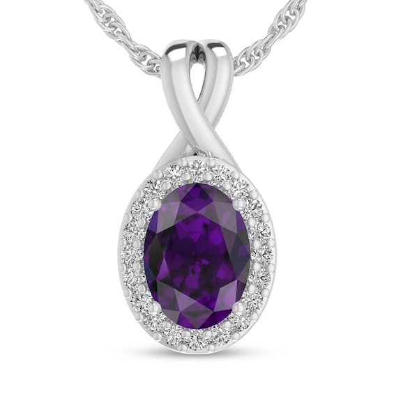 Oval Amethyst and 1/15 CT. T.w. Diamond Frame Split Bail Pendant in 10K White Gold
