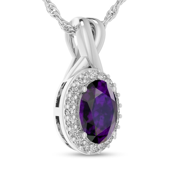Oval Amethyst and 1/15 CT. T.w. Diamond Frame Split Bail Pendant in 10K White Gold